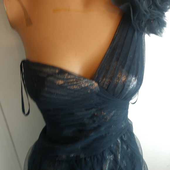 BCBGMAXAZRIA Dark Blue Grey Metallic Tulle Dress - Picture 5 of 9